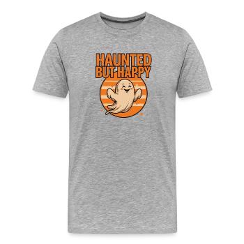 Niedlicher Geist Halloween – Verflucht, aber glücklich - Männer Premium Bio T-Shirt - Grau meliert - Vorne - Damien (186cm)