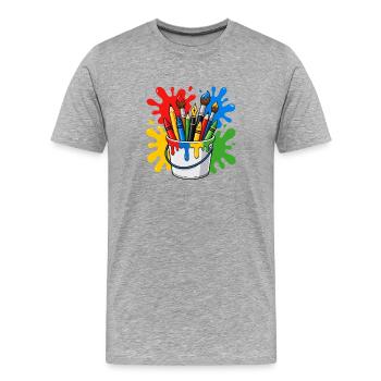 Dessin, peintre, artiste, pinceau, art coloré - T-shirt bio Premium Homme - gris chiné - Devant - Damien (186cm)