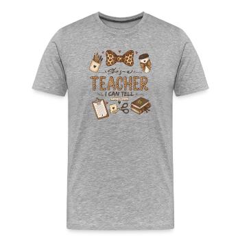 Sie ist Lehrerin, das merke ich Süßer Leopardenlehrer - Männer Premium Bio T-Shirt - Grau meliert - Vorne - Damien (186cm)