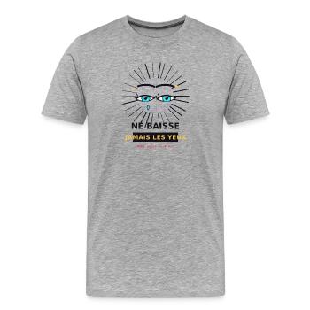 Yeux en strass bleus - T-shirt bio Premium Homme - gris chiné - Devant - Damien (186cm)