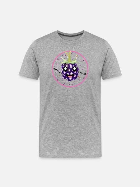 Kawaii Blackberry in Pink Circle - Men's Premium Organic T-Shirt - heather grey