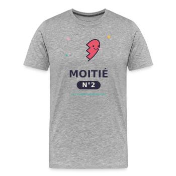 Moitié Nº2 Cœur Esquissé Rigolo - T-shirt bio Premium Homme - gris chiné - Devant - Damien (186cm)