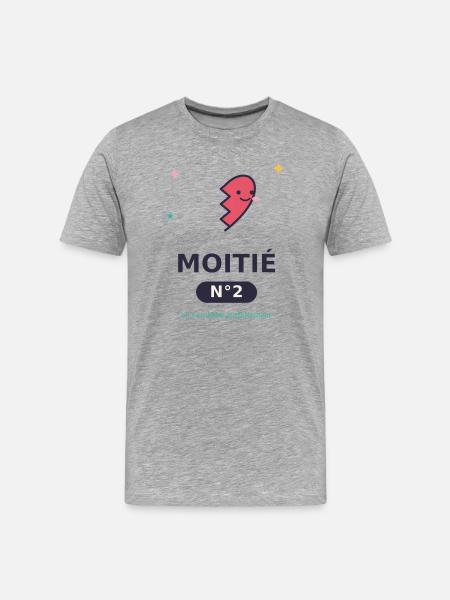 Moitié Nº2 Cœur Esquissé Rigolo - T-shirt bio Premium Homme - gris chiné