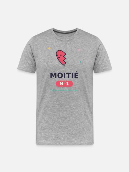 Moitié Coeur N°1 Sourire - T-shirt bio Premium Homme - gris chiné