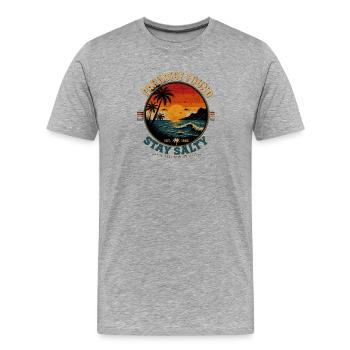 Stay Salty - Paradise Found Retro - Männer Premium Bio T-Shirt - Grau meliert - Vorne - Damien (186cm)
