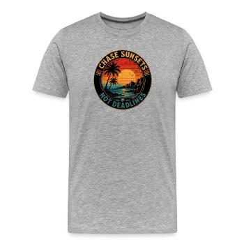 Chase Sunsets Not Deadlines Retro - Männer Premium Bio T-Shirt - Grau meliert - Vorne - Damien (186cm)