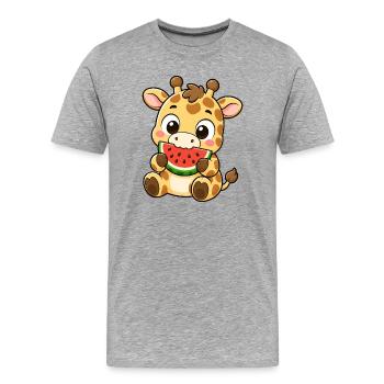 Süße Giraffe Cartoon Kawaii Keks genießen - Männer Premium Bio T-Shirt - Grau meliert - Vorne - Damien (186cm)