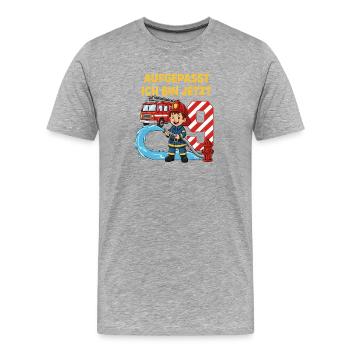 Aufgepasst Ich Bin Jetzt 9 Feuerwehr Geburtstag - Männer Premium Bio T-Shirt - Grau meliert - Vorne - Damien (186cm)