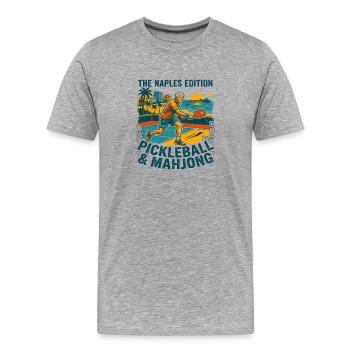 L’édition Naples Pickleball et Mahjong - T-shirt bio Premium Homme - gris chiné - Devant - Damien (186cm)