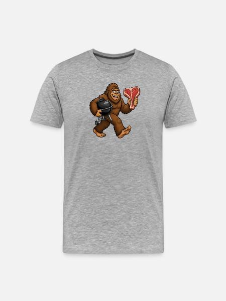 Bigfoot grillen, Sasquatch BBQ - Männer Premium Bio T-Shirt - Grau meliert