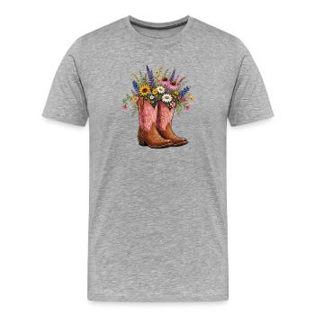 Blumenstrauß in Cowboy Boots - Männer Premium Bio T-Shirt - Grau meliert - Vorne - Damien (186cm)