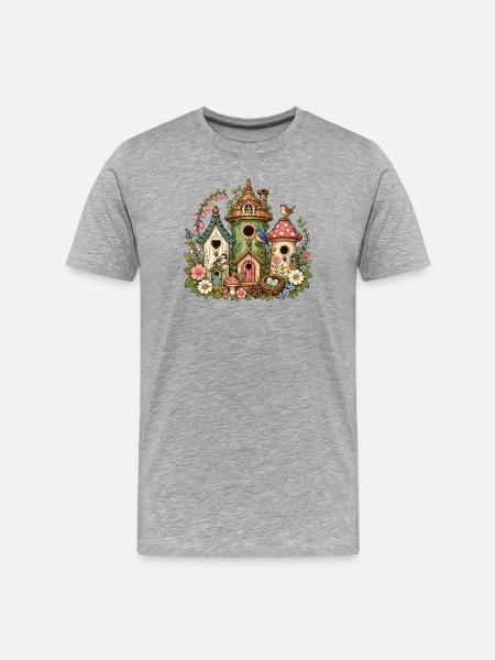 Zauberwald Vogelhäuschen Flora - Männer Premium Bio T-Shirt - Grau meliert