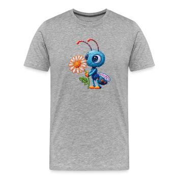 Biene im Stickerei-Look Blume Geschenk - Männer Premium Bio T-Shirt - Grau meliert - Vorne - Damien (186cm)