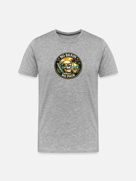 Strandskull No Brain No Pain - Men's Premium Organic T-Shirt - heather grey