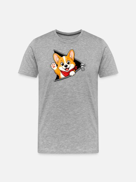 Corgi Hund Reißverschluss - Männer Premium Bio T-Shirt - Grau meliert
