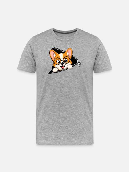 Corgi Dog Zipper - Men's Premium Organic T-Shirt - heather grey