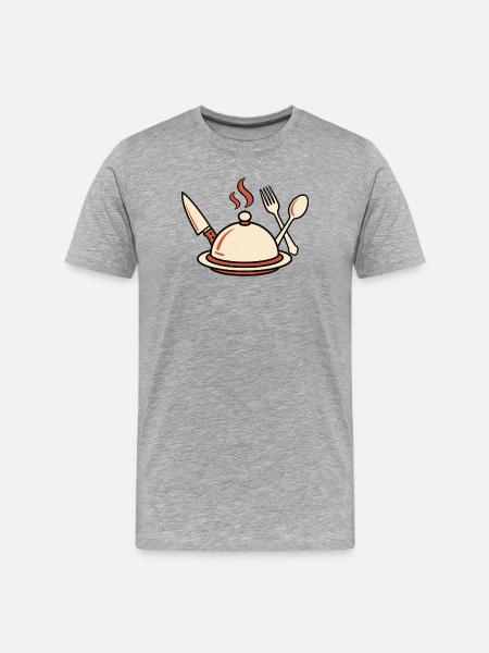 Kochkunst Dampf mit Besteck - Männer Premium Bio T-Shirt - Grau meliert
