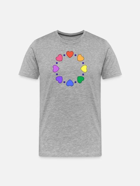 Bunter Herzkreis aus Herzen - Männer Premium Bio T-Shirt - Grau meliert
