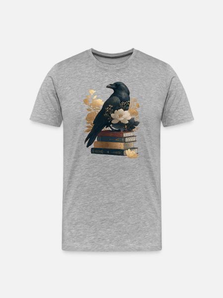 Raven on books - Men's Premium Organic T-Shirt - heather grey