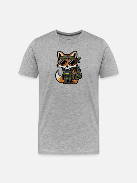 Ukraine Combat Fox - Männer Premium Bio T-Shirt - Grau meliert