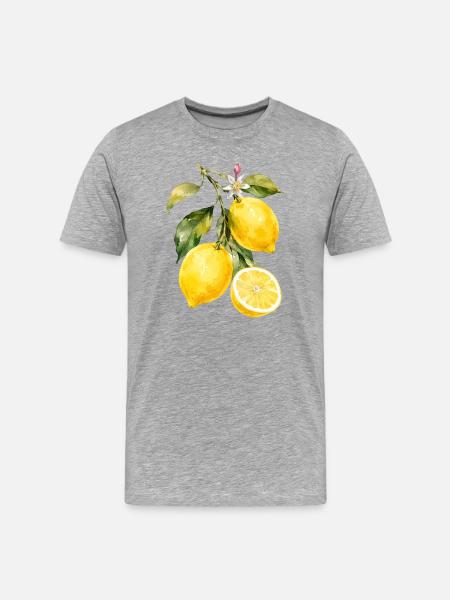 Motif aquarelle citron - T-shirt bio Premium Homme - gris chiné