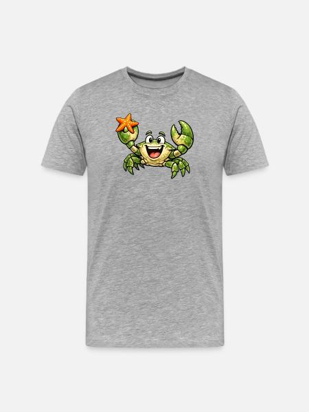 Krebs mit Seestern - Männer Premium Bio T-Shirt - Grau meliert