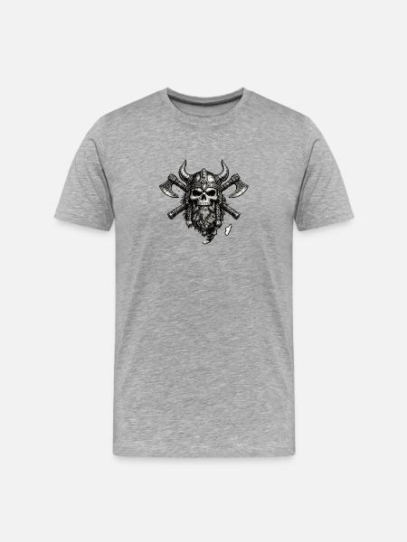 Viking Skull Crest with Axes - Men's Premium Organic T-Shirt - heather grey