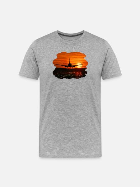 Airplane landing at sunset - Men's Premium Organic T-Shirt - heather grey