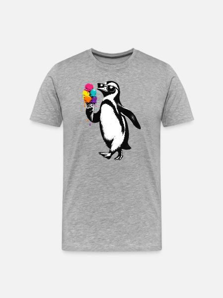 Cooler Pinguin mit Eis Illustration - Men's Premium Organic T-Shirt - heather grey