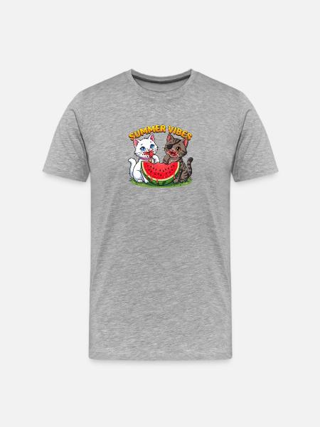 Summer Cats with Watermelon - Men's Premium Organic T-Shirt - heather grey