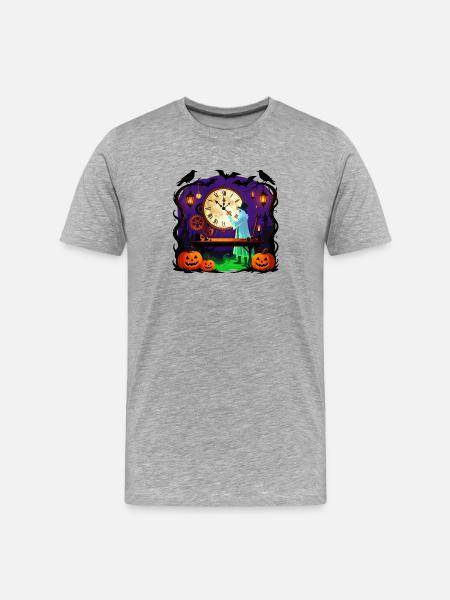 Uhrwerk-Halloween-Geist - Männer Premium Bio T-Shirt - Grau meliert