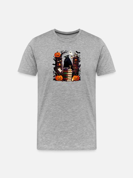Gothic Raven Among Tomes - Men's Premium Organic T-Shirt - heather grey