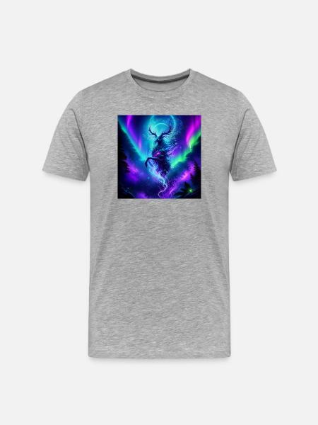 Nordlicht-Elchgeist im Aurora-Himmel - Männer Premium Bio T-Shirt - Grau meliert