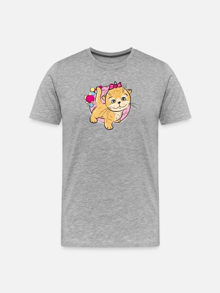 Playful Kitten with Pink Bow - Men's Premium Organic T-Shirt - heather grey