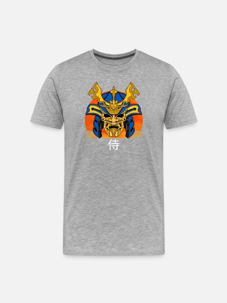 Golden Mask Samurai-Wappen - Männer Premium Bio T-Shirt - Grau meliert