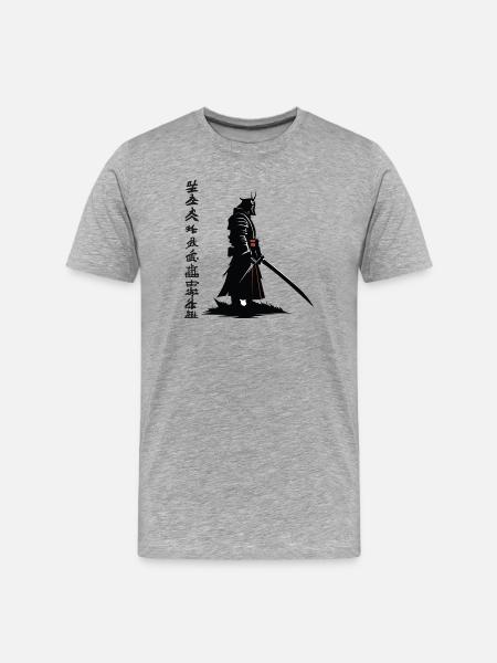 Samurai-Schatten: Katana Noir - Männer Premium Bio T-Shirt - Grau meliert