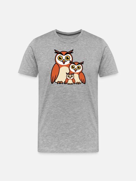 Owl Family Cartoon - Men's Premium Organic T-Shirt - heather grey