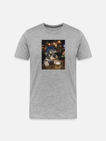Durstiger Schnauzer, Bierliebhaber, Hundehumor - Männer Premium Bio T-Shirt - Grau meliert