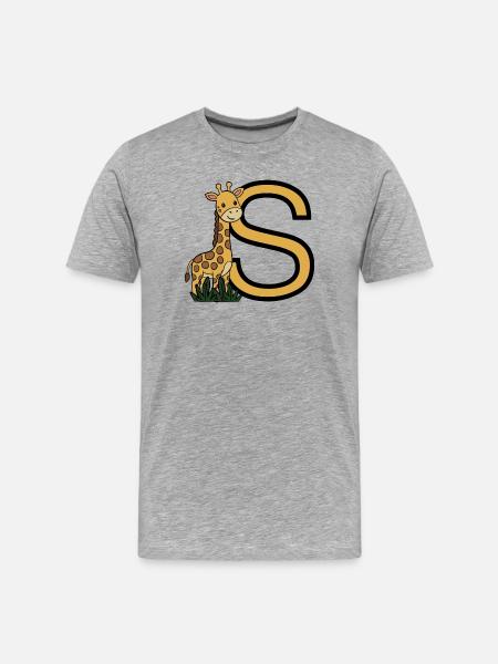 Giraffe und großes S-Motiv - Männer Premium Bio T-Shirt - Grau meliert