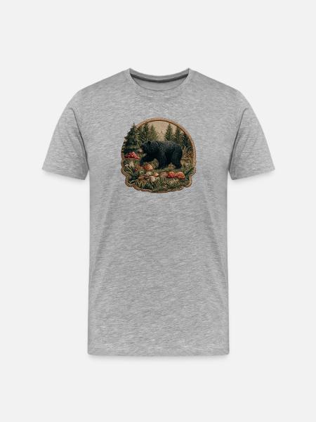 Waldbär im Pilzland Patch - Männer Premium Bio T-Shirt - Grau meliert