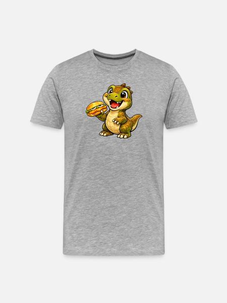 Dino mit Fischbrötchen - Männer Premium Bio T-Shirt - Grau meliert