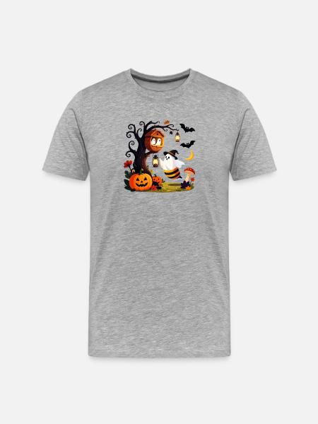 Whimsical Halloween Ghosts and Pumpkins - Men's Premium Organic T-Shirt - heather grey