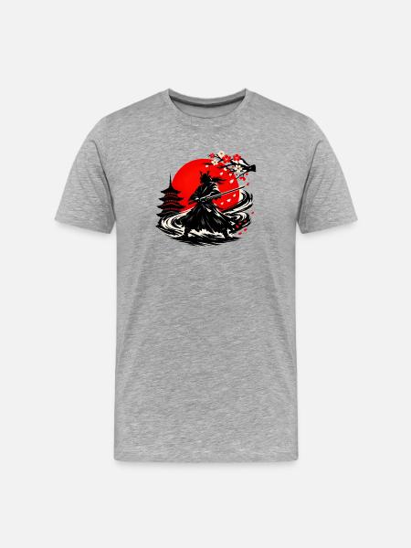 Samurai im Sturm der Kirschblüten - Männer Premium Bio T-Shirt - Grau meliert