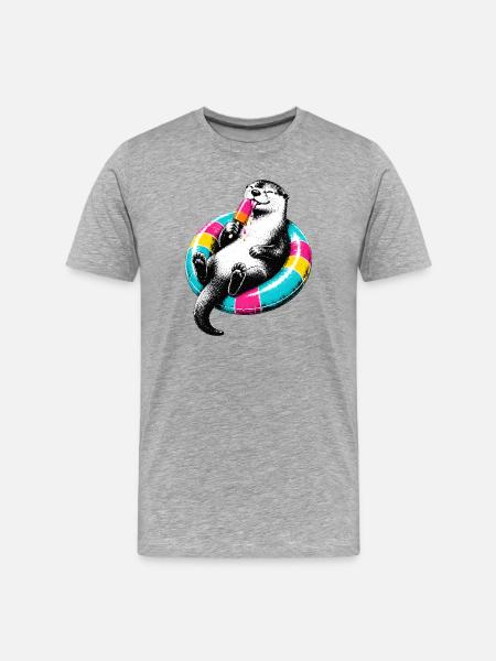 Otter mit Eis im Stencil Style - Männer Premium Bio T-Shirt - Grau meliert