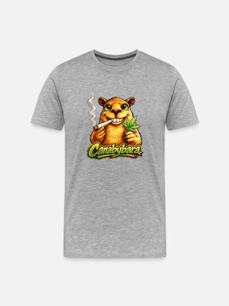 Canabybara - Capybara with cannabis leaf - Men's Premium Organic T-Shirt - heather grey