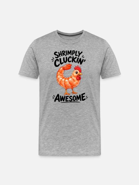 Hen with Shrimps Funny Cartoon Motif - Men's Premium Organic T-Shirt - heather grey