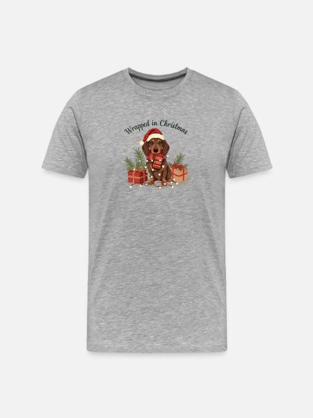 Dachshund Christmas Wrapped in Christmas - Men's Premium Organic T-Shirt - heather grey