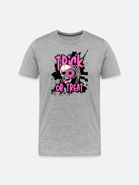Donut au crâne pour Halloween - T-shirt bio Premium Homme - gris chiné