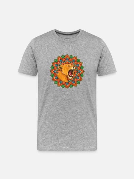Lion, roaring in the mandala - Men's Premium Organic T-Shirt - heather grey