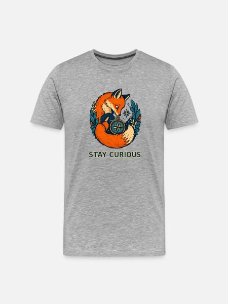 Waldfuchs Kompass der Neugier - Männer Premium Bio T-Shirt - Grau meliert